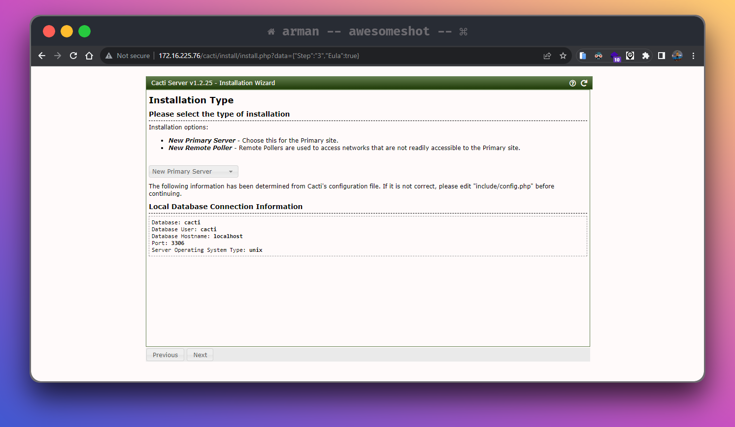 Installation Type Cacti
