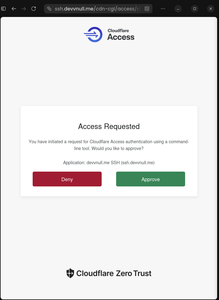 Access SSH Service approve Cloudflare Access code