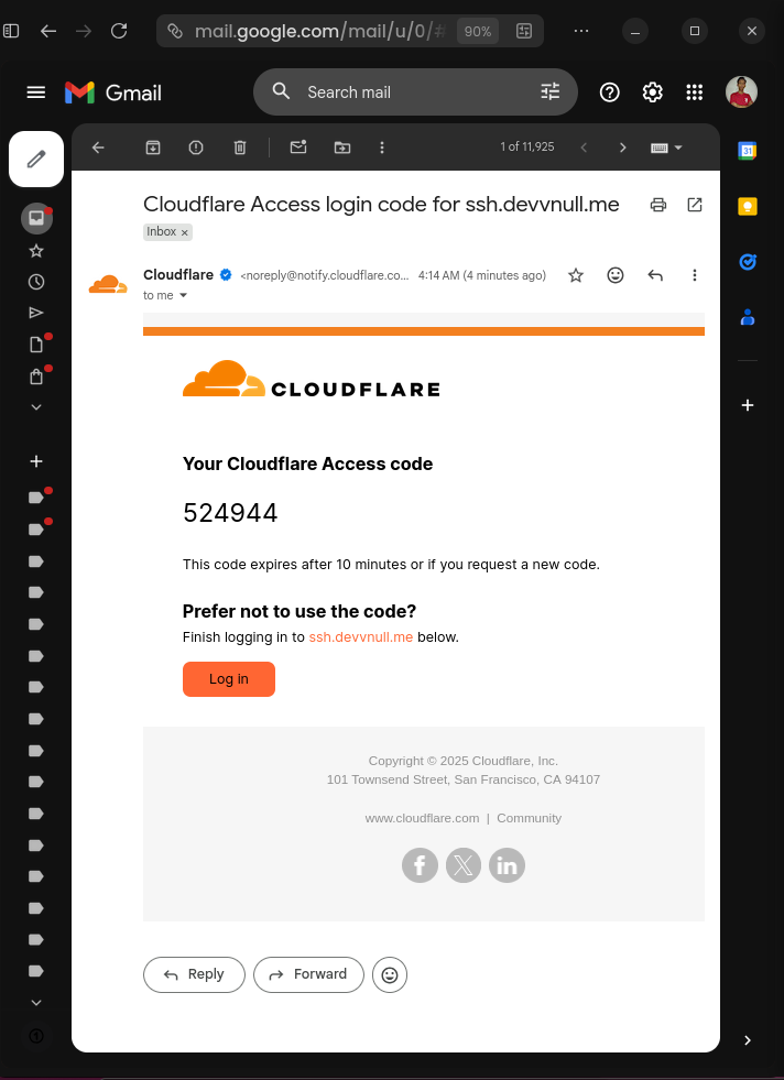 Access SSH Service receive Cloudflare Access code