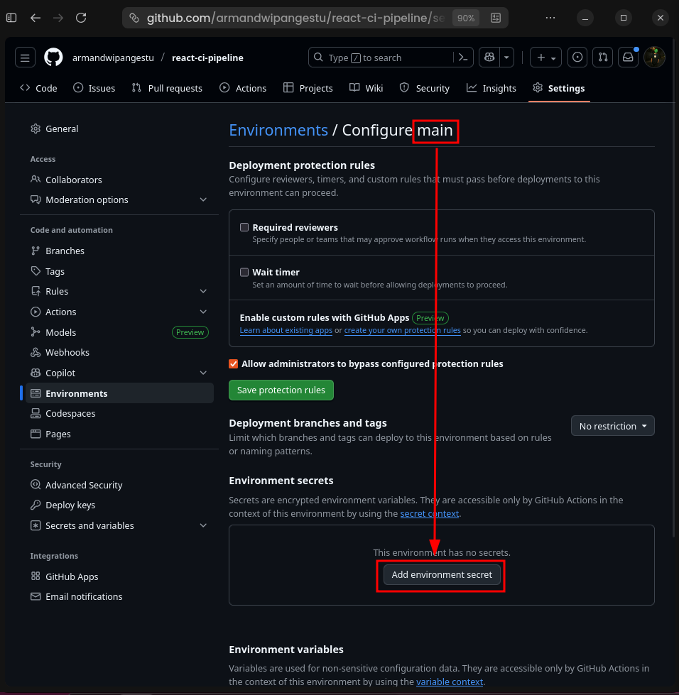 GitHub Add Env Secret