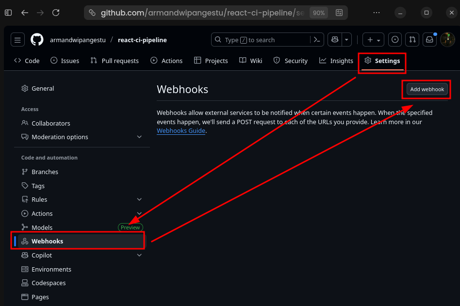 GitHub Add Webhook
