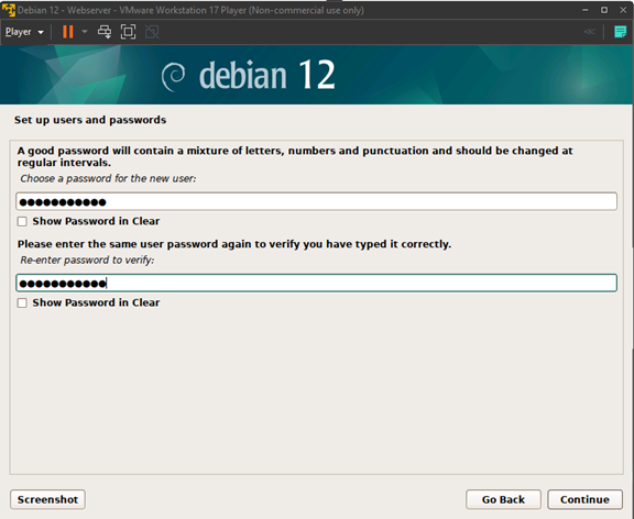 Set up users and passwords choose a password