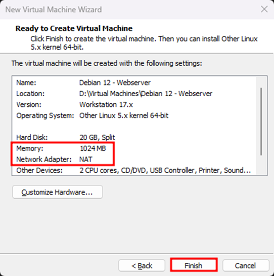 Finish Create VM